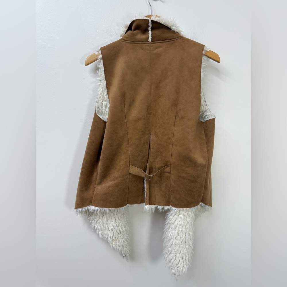 Elevenses Anthropologie Faux Suede Sherpa Lined Draped Open Front Vest size L - Picture 6 of 7